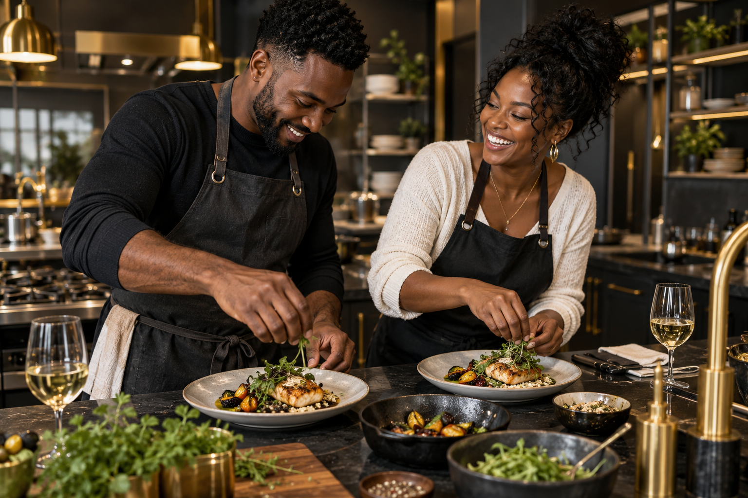 Couple enjoying a cooking experience